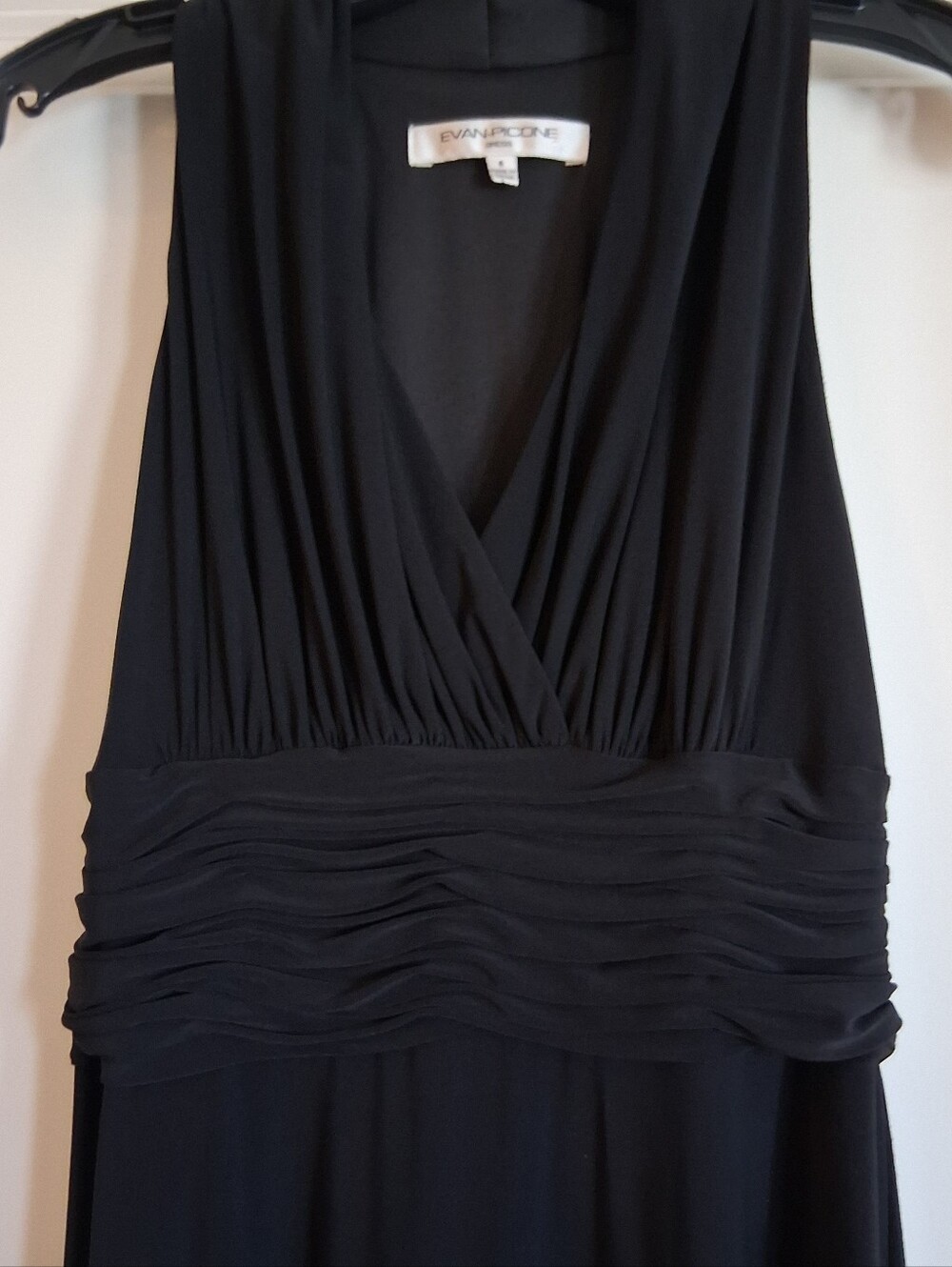 "Evan Picone" Women's Black Sleeveless Ruched Long Summer Cocktail Dress Size 6